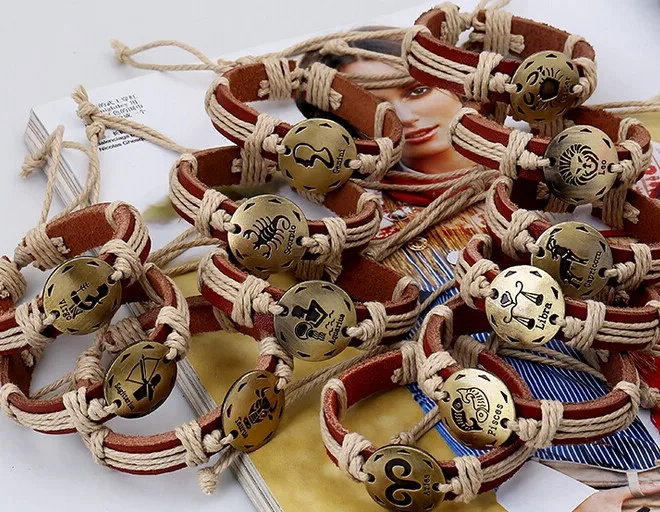 Гороскоп много 12 шт. Бесплатная доставка Регулируемая унисекс браслет подарки Fine