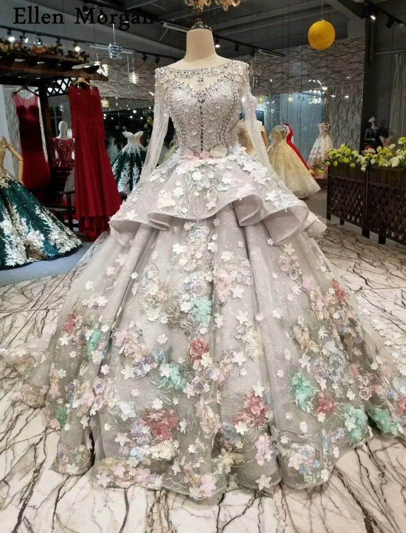 Серое кружевное бальное платье Свадебные платья 2019 Vestido De Noiva с длинными рукавами
