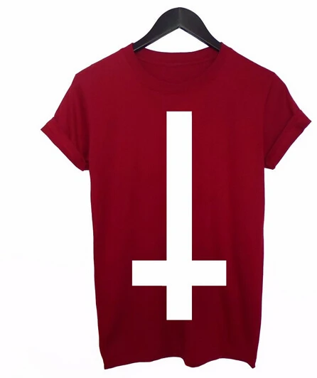 wine red Перевёрнутый крест печатная Мужская футболка религия Swag хипстер девушка ретро-футболка хлопок на заказ футболка для мужчин футболка Топы - Цвет: wine red