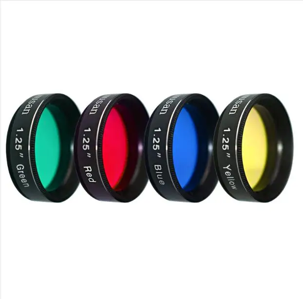 1.25 inches 1,25/2 дюйма Набор цветных фильтров для окуляра телескопа: красный желтый зеленый синий для лунного/планетарного наблюдения - Цвет: 1.25 inches