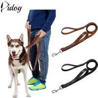 genuine leather dog leash 2 handles dogs leash with traffic handle for medium large dogs pet walking traning huskies