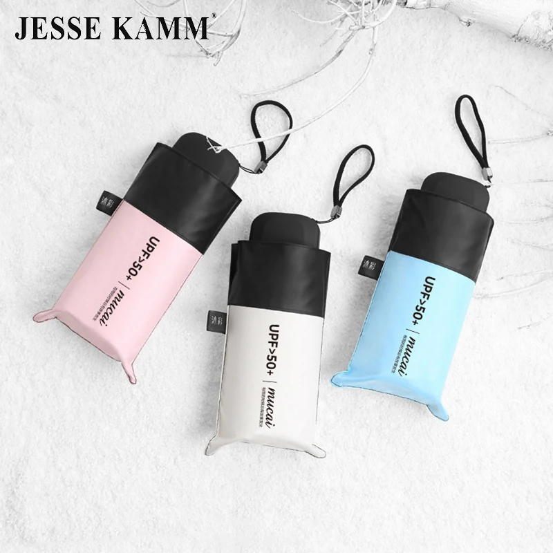 

JESSE KAMM New Portable Mini Anti-ultraviolet Sun Umbrella Black Coating Windproof Five Folding Compact Umbrellas For Women Girl