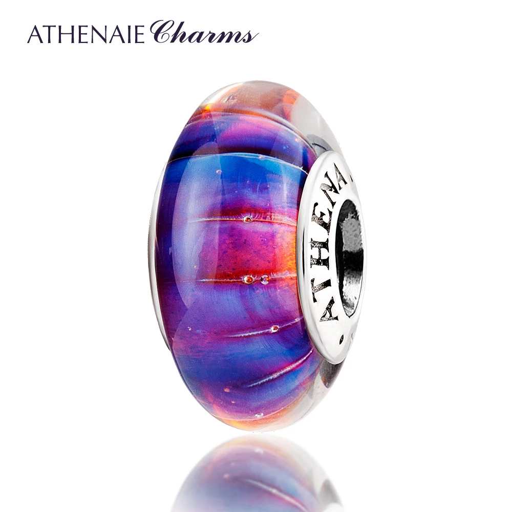 ATHENAIE Настоящее муранское стекло 925 Серебряное ядро фиолетовый Dreamland амулеты бусины подходят для всех европейских браслетов подарок на Рождество