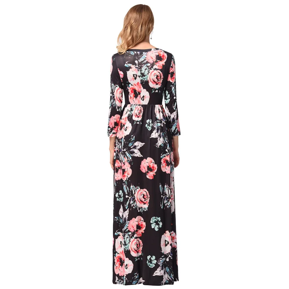 Новинка Осень-зима 2017 женское пикантное длинное платье с принтом семь рукавов в