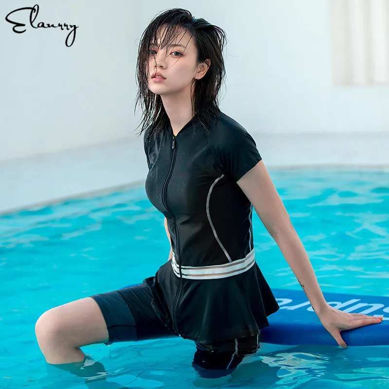 2018 New Women Swimwear Sport Tankinis Set Swimsuit Short Sleeve Two Pieces Beach Swimming Suit Shorts Surfing Beachwear Female | Спорт и