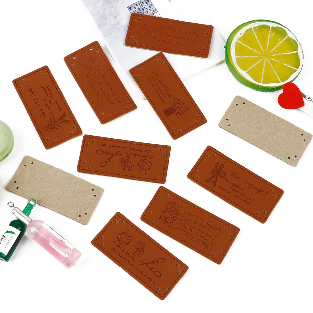 10 шт. этикетки из искусственной кожи с буквенным узором прямоугольная этикетка