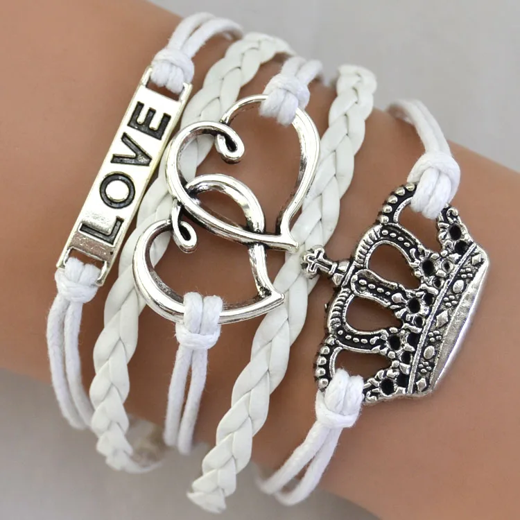

Hot Selling Fashion Jewelry Friendship Bracelets Infinity love silver Handmade crown Nautical Rope Bracelet
