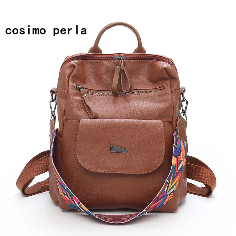 Женские рюкзаки, винтажная модная кожаная сумка Mochila, многофункциональная сумка-тоут с защитой от кражи, большая красочная сумка на плечо для путешествий - Цвет: brown