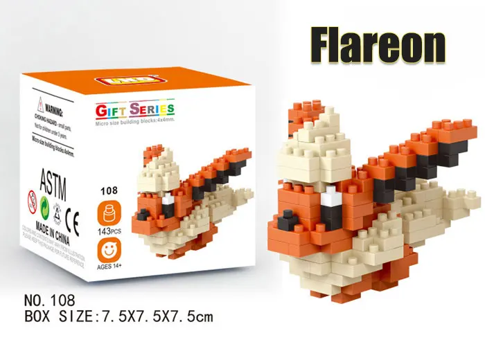Flareon Карманы Монстры блок Poke Mon строительный стек мальчик фигурка кирпичная игрушка Minecrafted малыш ребенок пикачус чармандерс Psyducks Cubones - Цвет: Flareon