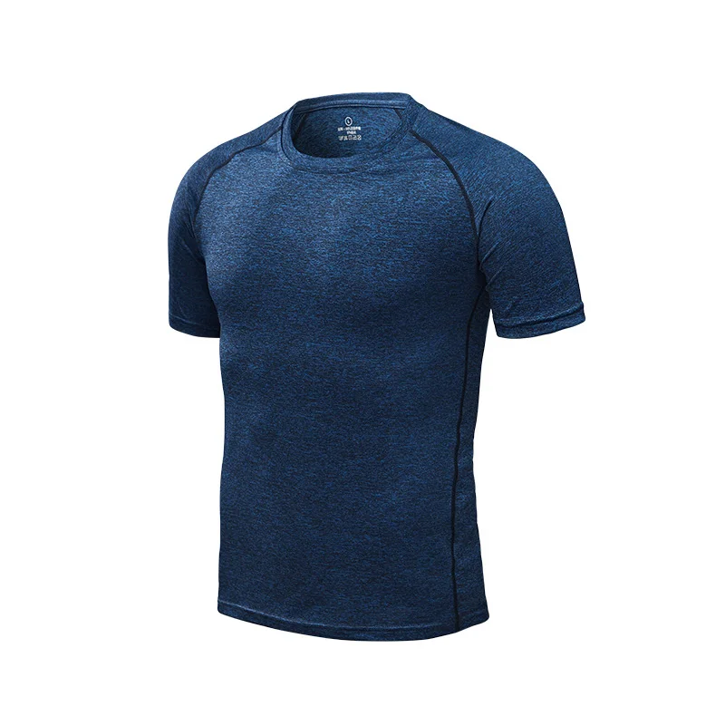 Dark blue VEQKING мужские быстросохнущие футболки для бега, Компрессионные спортивные футболки с коротким рукавом, мужская спортивная одежда для футбола, футболки для фитнеса и спортзала - Цвет: Dark blue