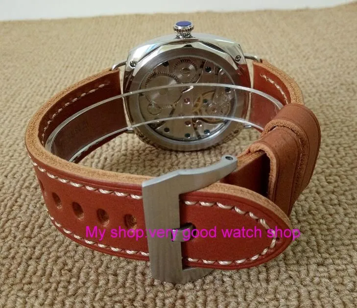 47 мм PARNIS с черным циферблатом азиатские 6497 механические мужские часы с ручным заводом светящиеся стрелки механические наручные часы 336