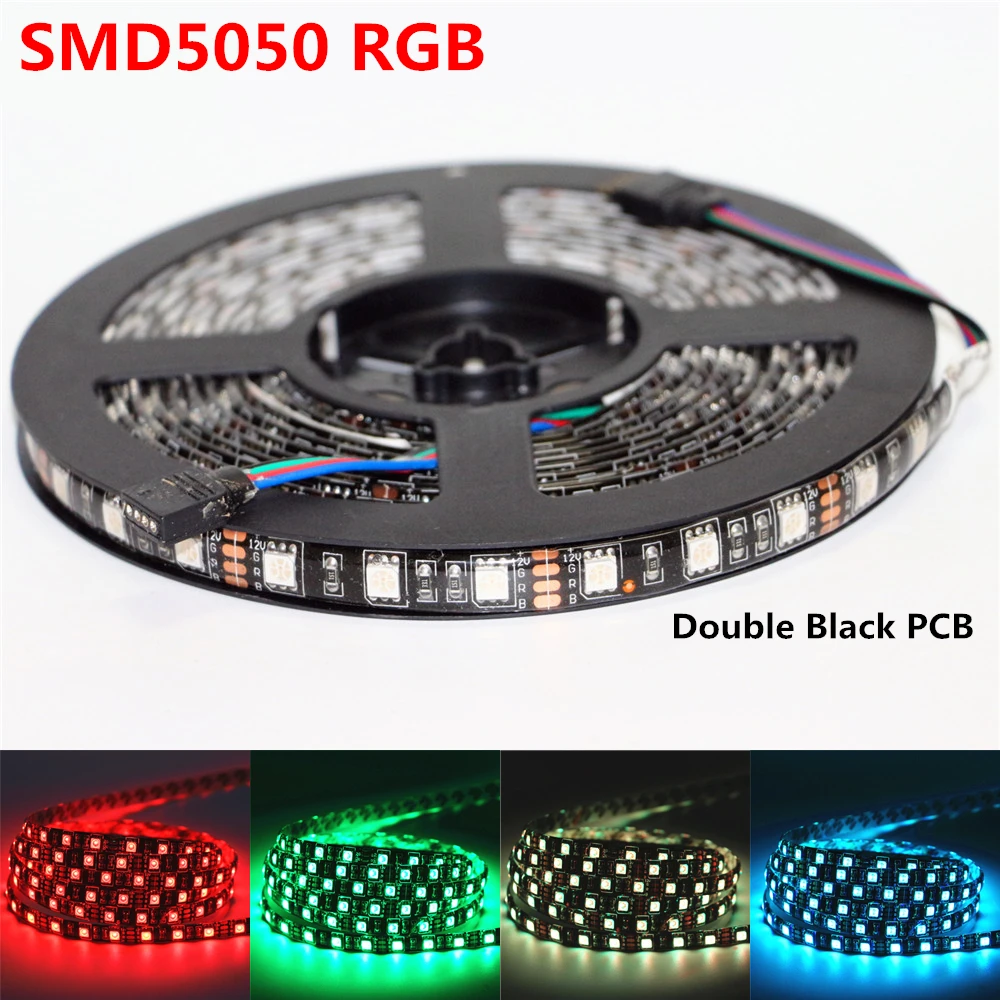 

0.5m 1m 2m 3m 4m 5m DC12V Double Black PCB SMD 5050 LED Fexible Strip light 60LEDs/m Holiday RGB LED Tape Ribbon light Car Lamp