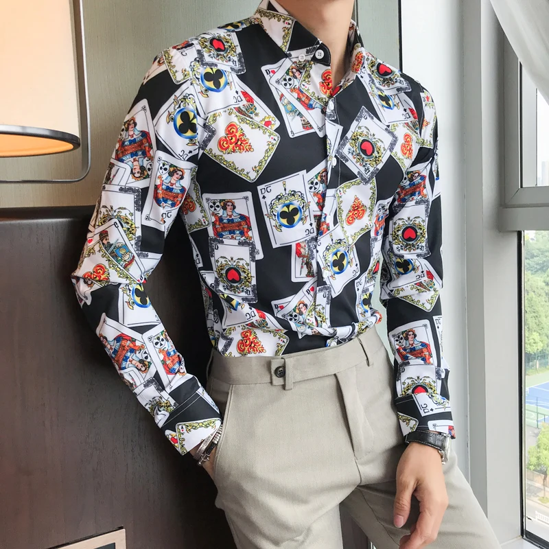 Мужская рубашка в британском стиле мода 2019 осенняя приталенная с принтом смокинг