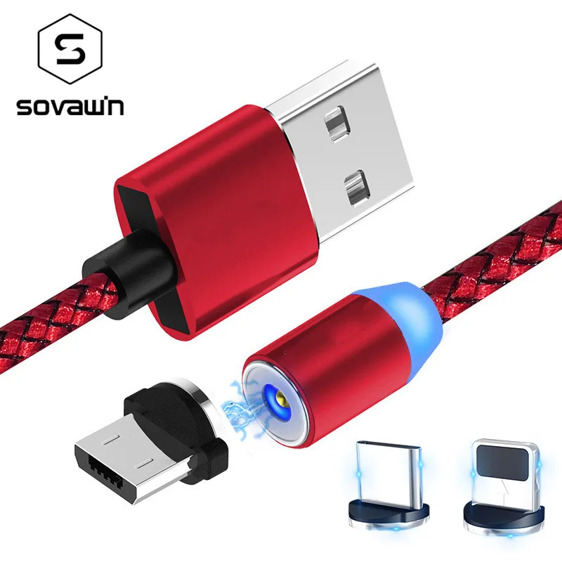 Магнитный Micro USB кабель SOVAWIN быстрая зарядка светодиодный светильник 1 м магнитное