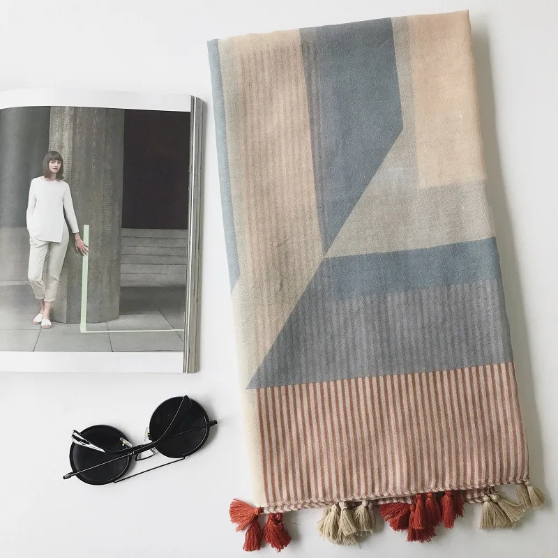 

2017 New Geometry Pattern Tassel Scarf Shawls Wrap Fashion Stripe Hijab Wholesale 10pcs/LOT Free Shipping