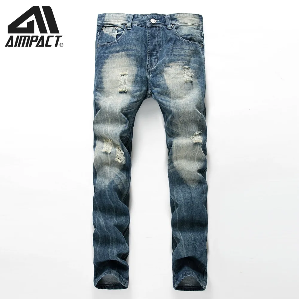 

Aimpact Ripped Men's Slim Fitted Hole High Street Distressed Denim Hiphop Vintage Skinny Jean Pants AM5310