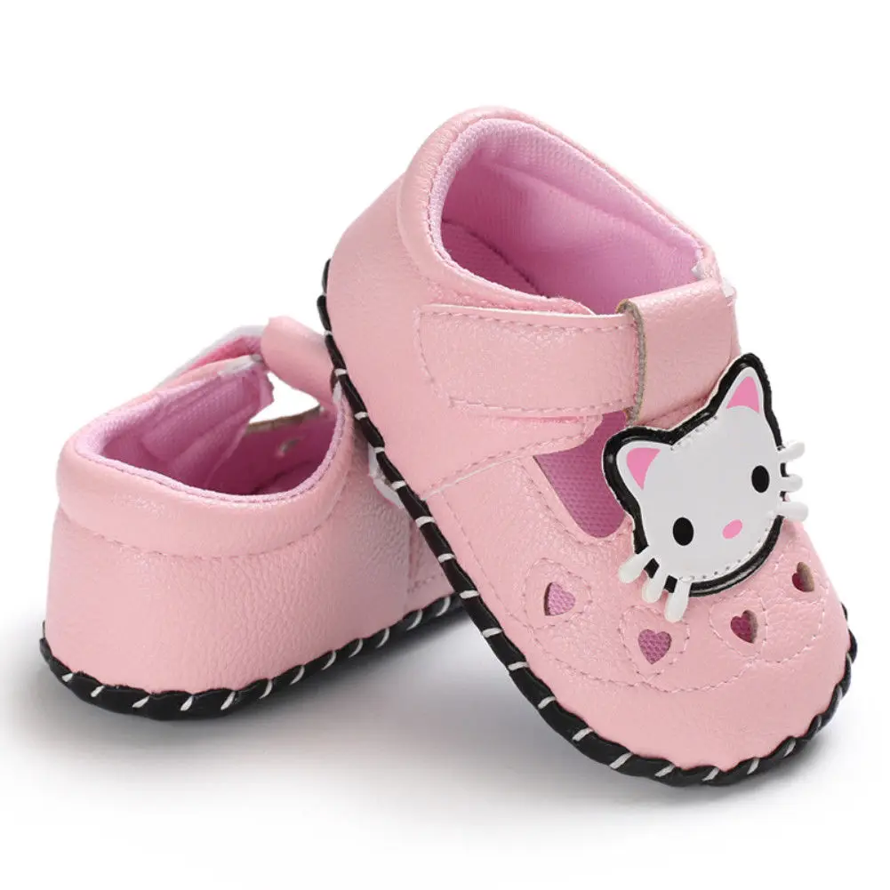 Pink Cat Новинка года; брендовая кожаная обувь для новорожденных девочек и мальчиков с мягкой подошвой; нескользящие кроссовки; обувь для малышей с рисунками животных; обувь для первых шагов-18 месяцев - Цвет: Pink Cat
