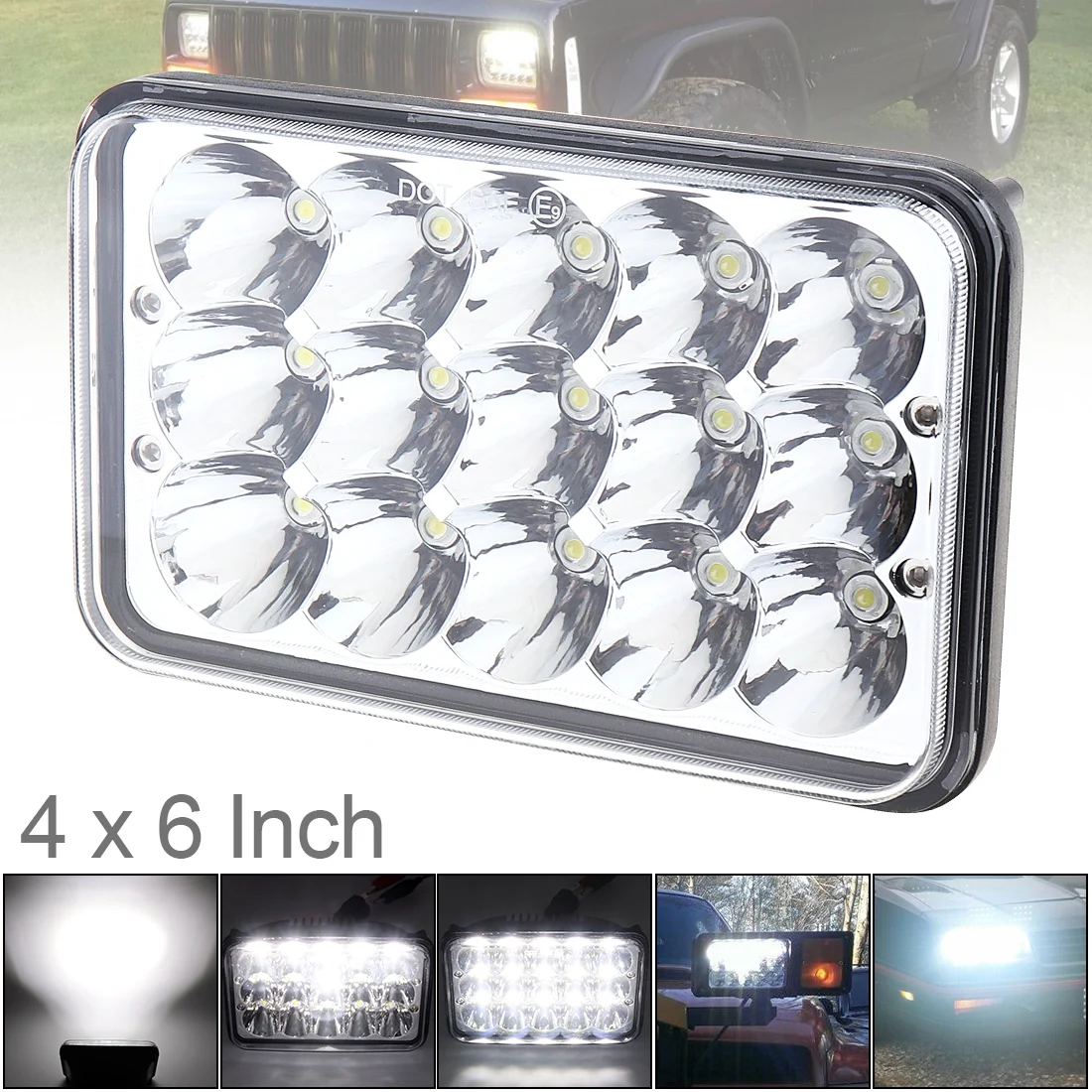 Автомобильные фары 4X6 дюймов прямоугольный светодиодный подходят для Wrangler Cherokee XJ