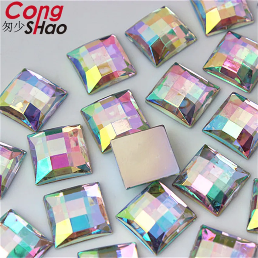 Cong Shao 10/14 мм квадратная форма AB Цвет Акриловые стразы драгоценные камни Flatback DIY