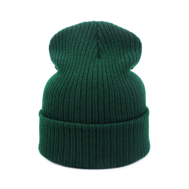 Green Новая модная зимняя шапка для женщин и мужчин, зеленая шапка Skullies Beanie, теплые шапки унисекс, вязаная шапка для мужчин, бини, простая теплая мягкая шапка - Цвет: Green