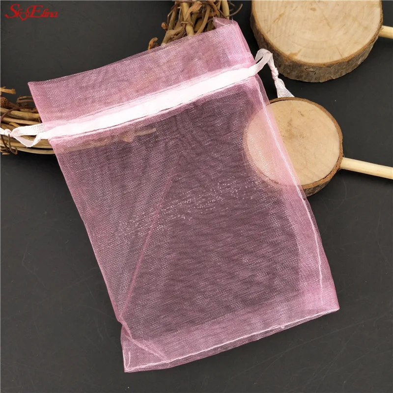 Pink 50 шт., Сумка из органзы 7x9 9X12 10x15 13x18 см, Свадебные/Подарочные/вечерние сумки, упаковка для ювелирных изделий, витрина и сумки для ювелирных изделий 6ZSH312 - Цвет: Pink