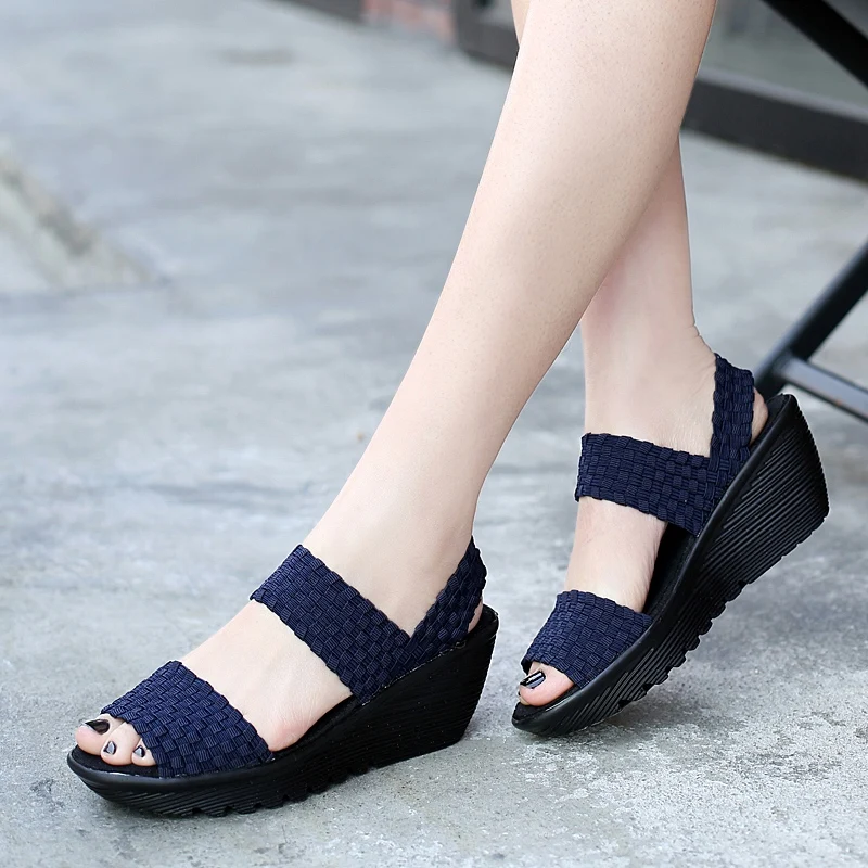 BeckyWalk Woven Slingback Sandals Women Summer Shoes Open Toe Platform Wedge Women Sandals Slip On sandales femme WSH2909