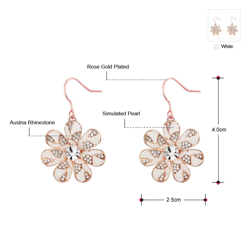 Neoglory Austria Rhinestone &amp Simulated Pearl Drop Earrings Rose Gold Color Exquisite Flower Style For Women Trendy Classic | Украшения