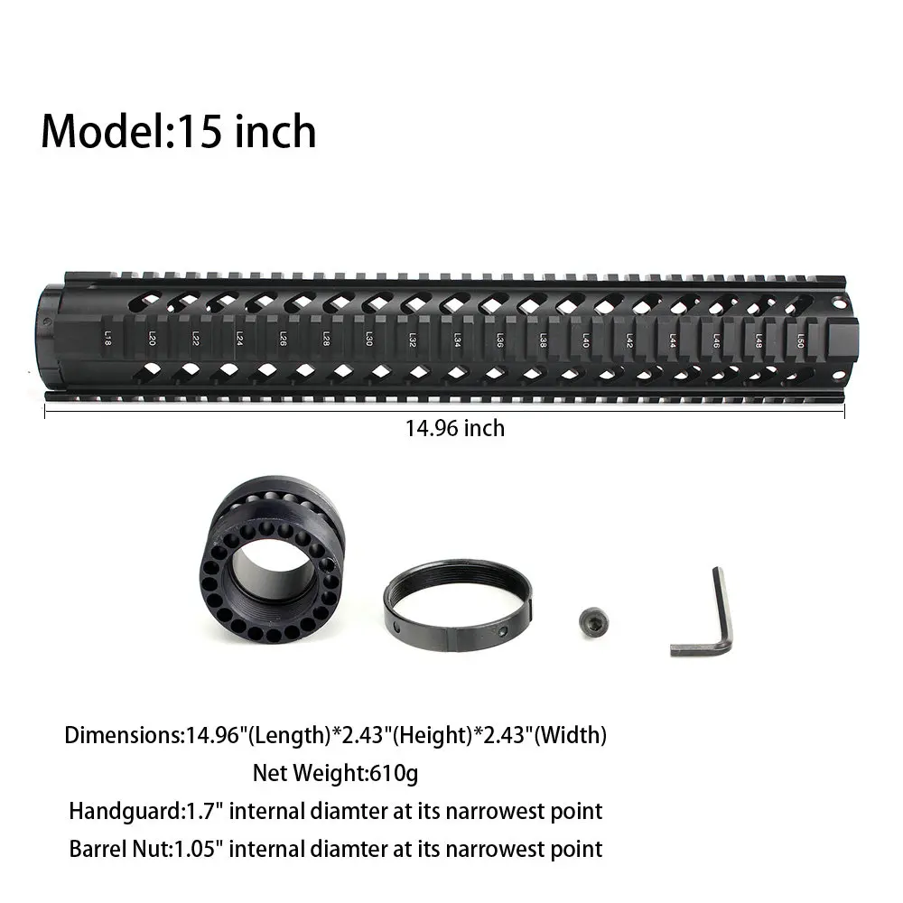 Тактический " 7" " 10" 1" 15" бесплатно поплавок Quad Picatinny Rail Handguard подходит на стандартный карабин. Крепление винтовки 223 5,56 AR15 M16 - Цвет: 15INCH