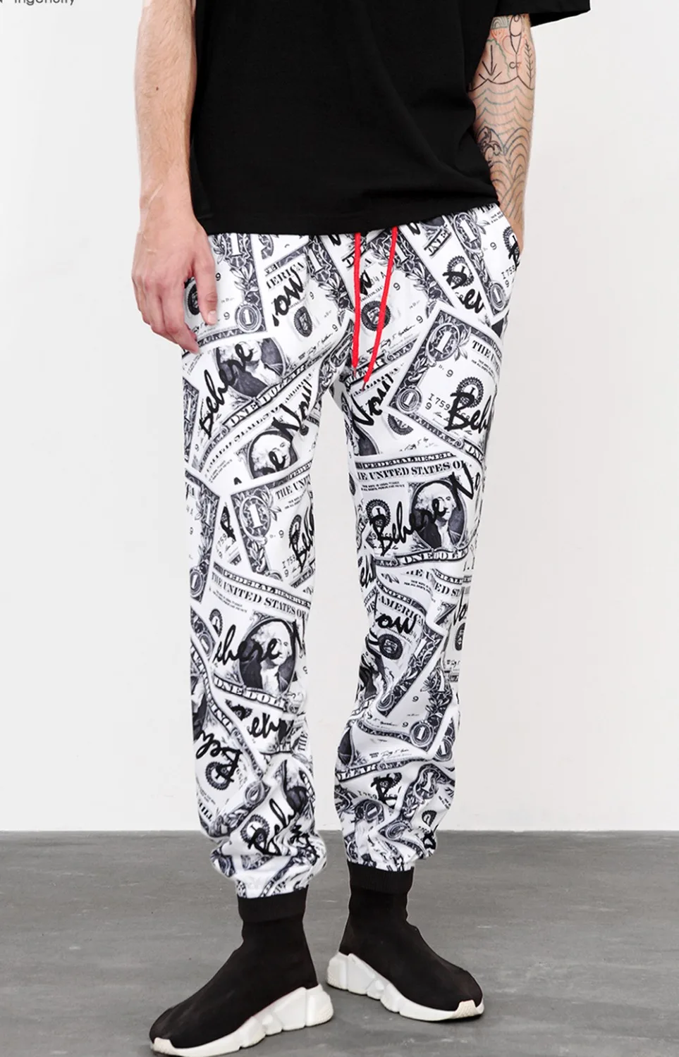 2018 осенние винтажные штаны шаровары с цифровым принтом в виде забавных долларов
