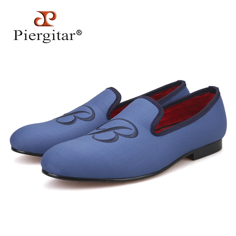 PIERGITAR 2019 new letters embroidery men fabric shoes Fashion prom and Banquet men's loafers British style smoking slippers | Обувь