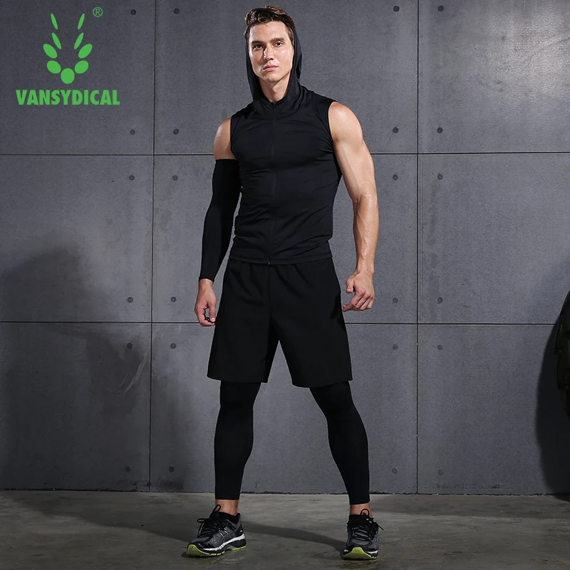 Фото Спортивный костюм для мужчин Vansydical, компрессионный, спортивный, для тренажерного зала, бега, тренировок, фитнеса №4