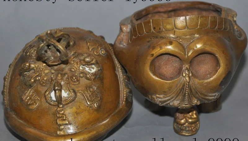 Старый тибетский буддизм бронзовый человек голова черепа ваджра статуя