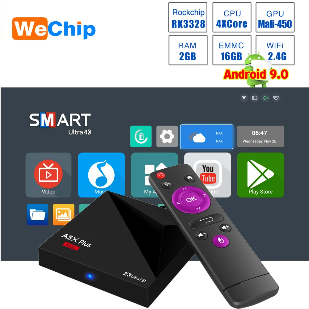 A5X Plus Смарт Android 9 0 Мини ТВ коробка 2G 16G Rockchip RK3328 четырехъядерный 2 4G WIFI 100M LAN HD