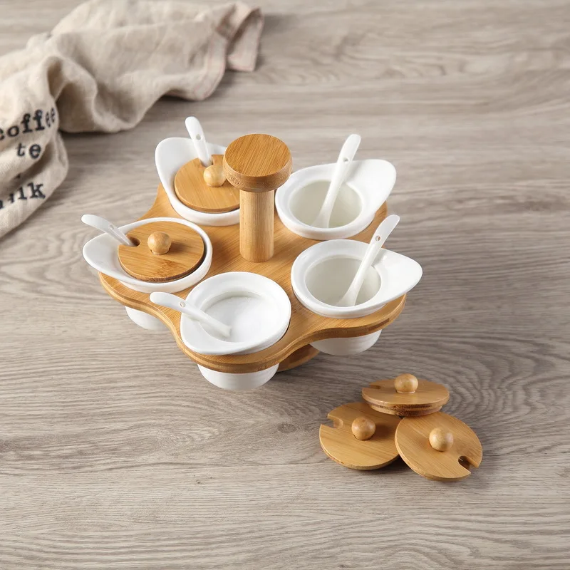 6 шт./компл. бамбуковая древесина Китайская керамика приправа конфеты приправы