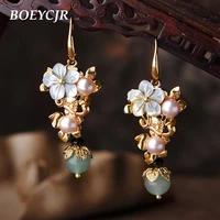boeycjr ethnic vintage freshwater pearl stone bead dangle earrings fashion jewelry drop shell flower earrings for women