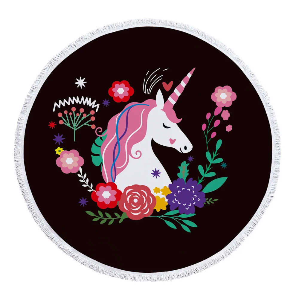 Серия Dream Unicorn, круглое пляжное полотенце розового цвета с большими кругами и кисточками, банное полотенце из микрофибры, летний Коврик для йоги, гобелен, плотная махровая ткань