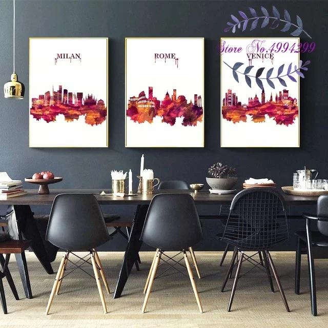 Milan Rome Venice Italy City Red Skyline Poster Canvas Art Print Home Decor | Дом и сад