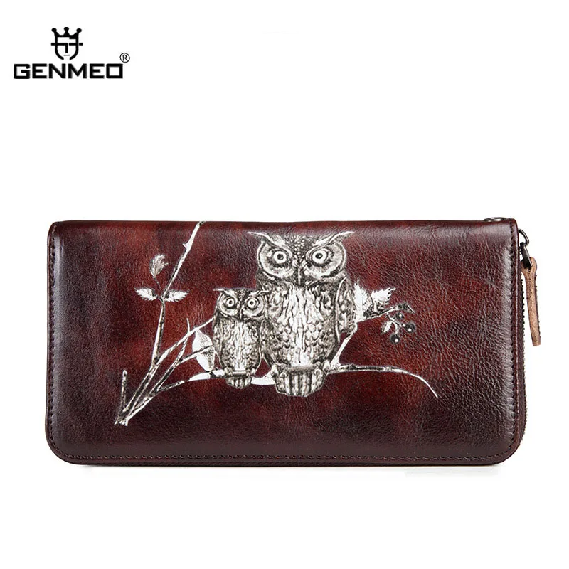 GENMEO новинка Ретро стиль натуральная кожа кошелек женский 3D Рисунок совы Воловья