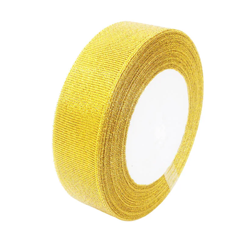 25 ярдов Золотая лента из органзы с блестками лук ленты для нового года Рождество