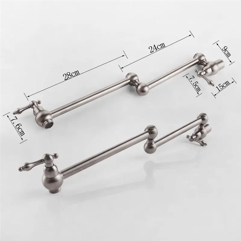 

Kitchen Faucet Wall Mounted Pot Filler Tap Foldable Brass Kitchen Faucet Single Cold Sink Tap Rotate Folding Spout Nickel/Chrome