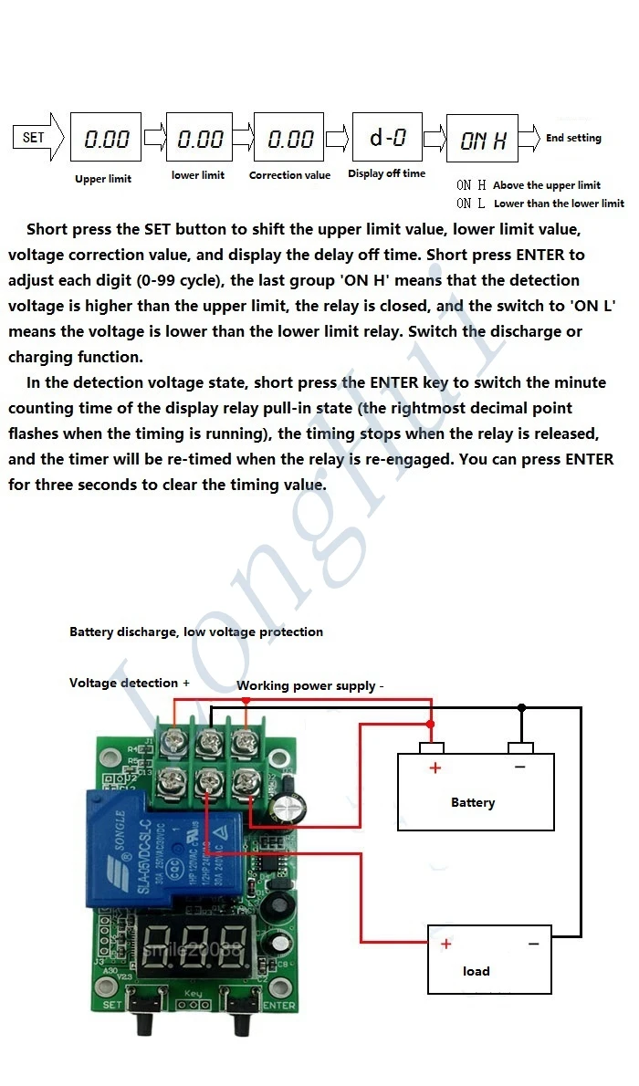 Реле контроля напряжения постоянного тока 6-80 В/48V60V время зарядки и разряда батареи/30A переключатель включения/выключения