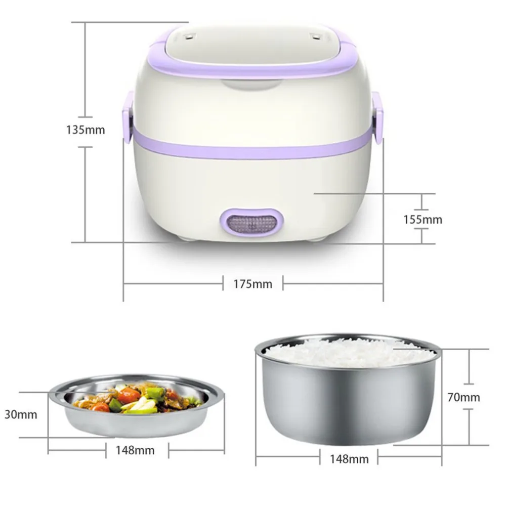 

2018 New Multifunctional Electric Lunch Box Mini Rice Cooker Portable Food Heating Steamer Heat Preservation Lunch Box EU Plug