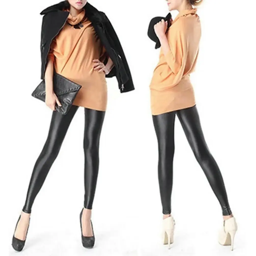 Женские сексуальные черные леггинсы из искусственной кожи женские узкие