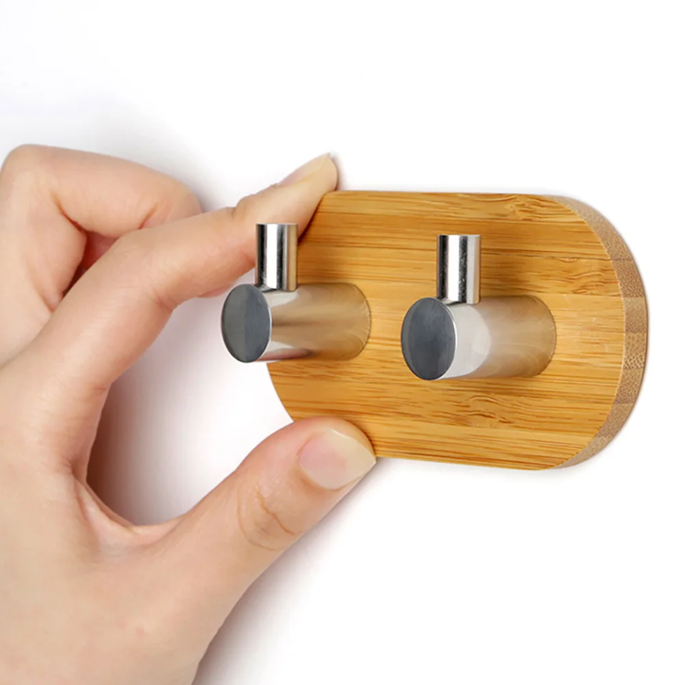 Самоклеящаяся настенная сумка для одежды из натурального бамбука и нержавеющей