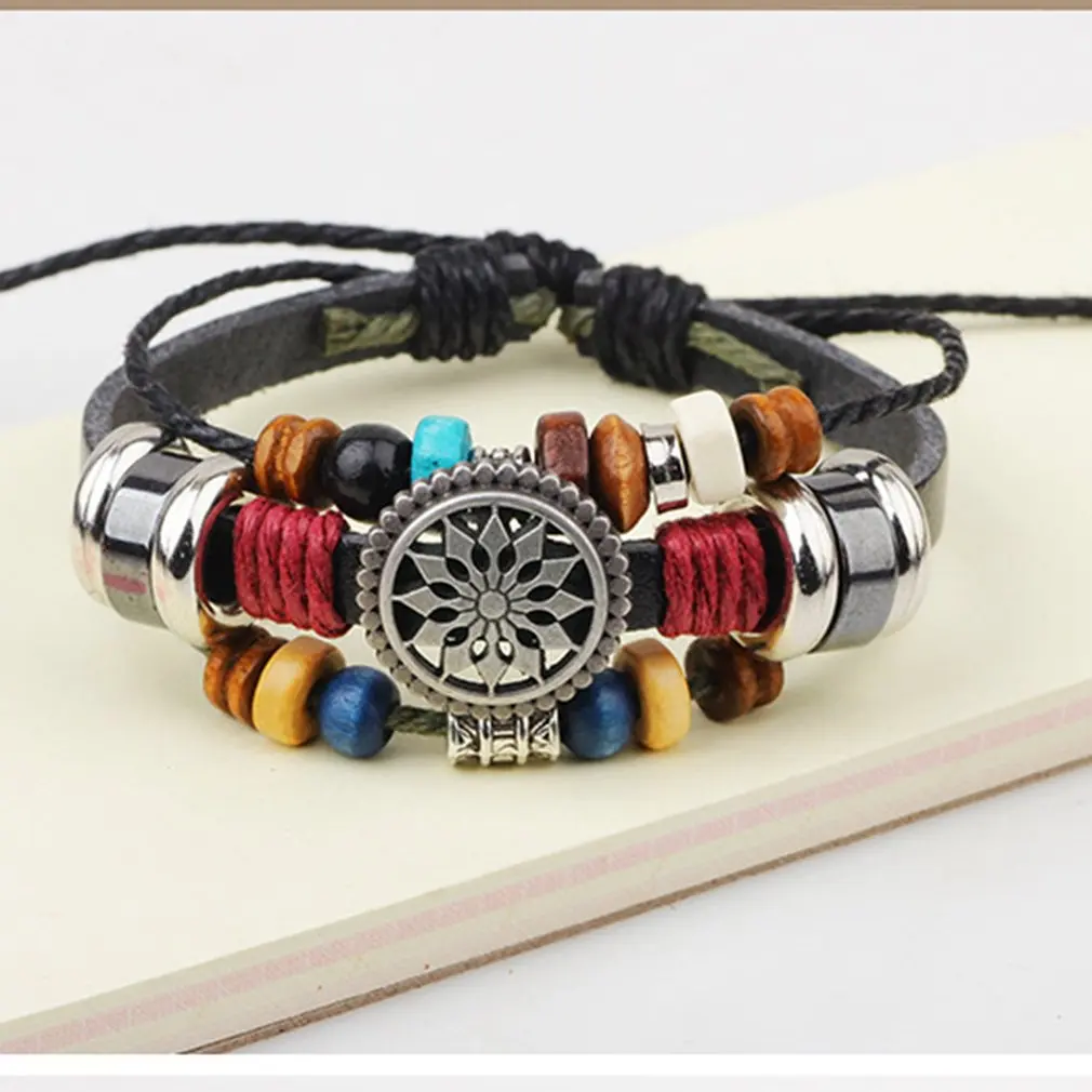 Винтажный Многослойный кожаный браслет мужские модные плетеные бусы сделанные