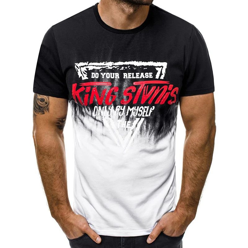 2019 Новая Летняя мужская мода с коротким рукавом узорная футболка принтом Мужская