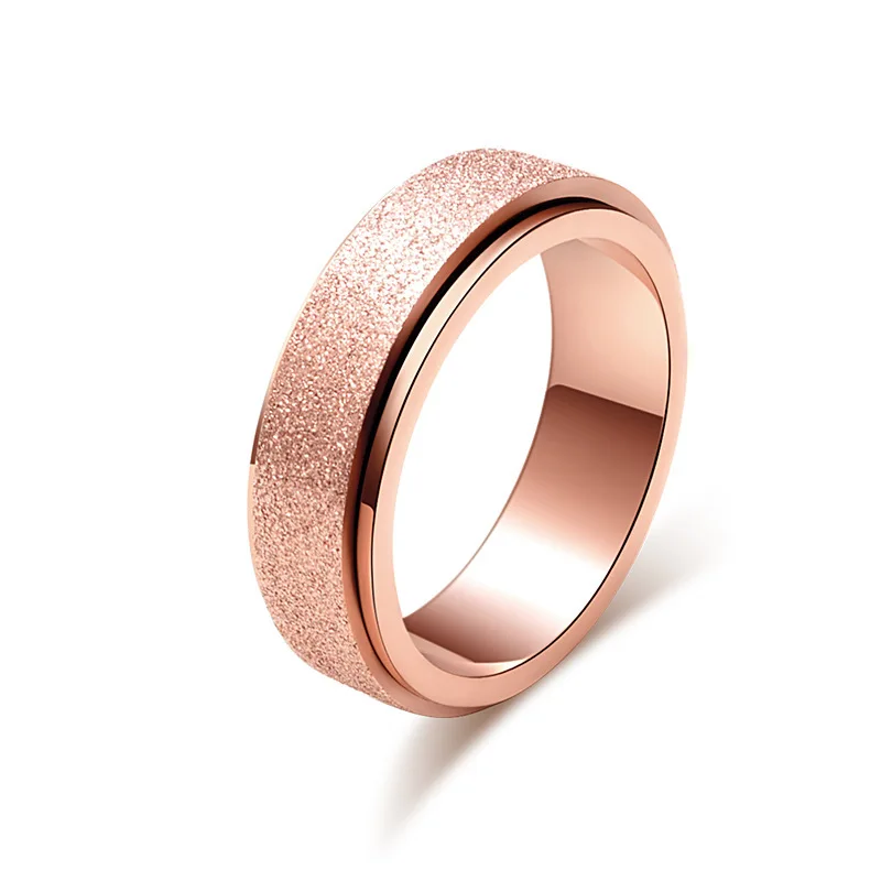 Rose Gold Для женщин Титан Сталь скраб Спиннер вращается кольца песочной отделкой Спиннер обручальное кольцо из розового золота, радужной расцветки для беспокойства кольца размеры на возраст 4, 5-11 - Цвет основного камня: Rose Gold