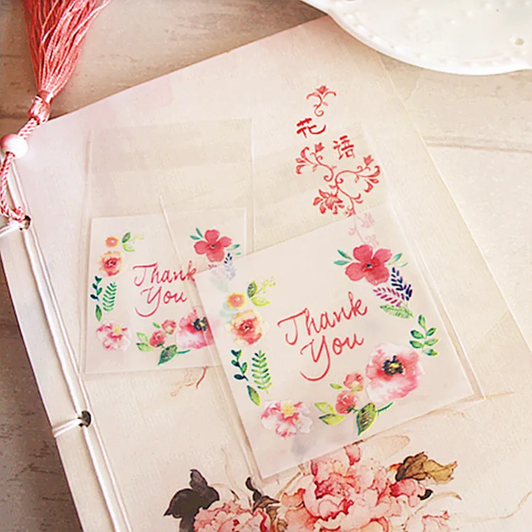 100 шт./4 размера подарочные пакеты Thank you Flower для печенья и конфет самоклеящиеся