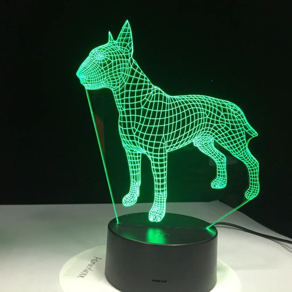 С бультерьером собакой 3D Lampen 7 цветов USB Ночной светильник светодиодный для детей