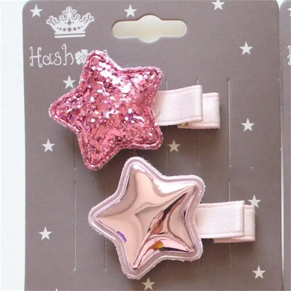 Hot pink and pink 4 шт./лот Перепродажа кожаные волосы PU клип modish Girls милые Блестящие Блестки фетровые заколки для волос в форме звезды детские головные уборы корейский зажим - Цвет: Hot pink and pink